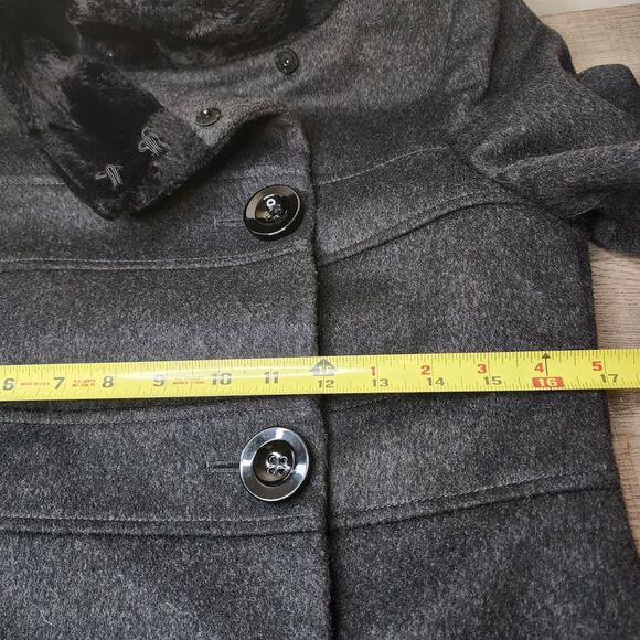 Tibi Pea Coat Fur Collar Funnel Neck Trench Y2K Academia Womens 0 S Wool Blend - Picture 14 of 16